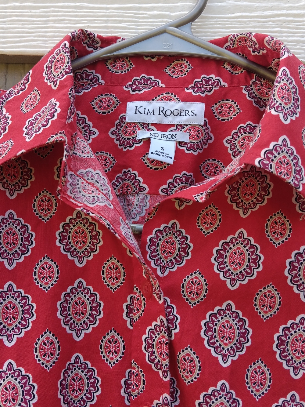 Kim Rogers Red Patterned Button-Front Women's Cotton Shirt Size S